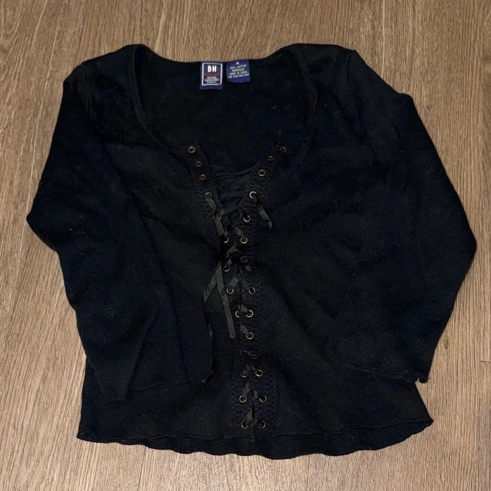 Black Lace-Up Women's Top